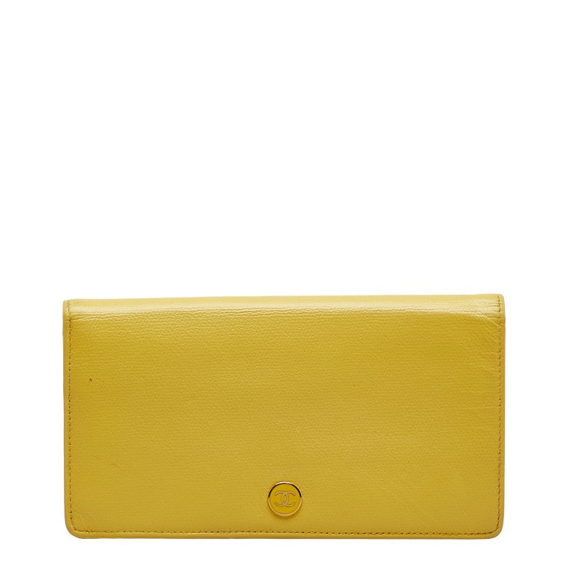 Top Quality Chanel Button Bi-Fold Wallet Long Wallet Yellow Leather