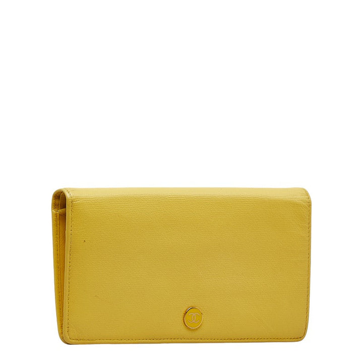 Top Quality Chanel Button Bi-Fold Wallet Long Wallet Yellow Leather