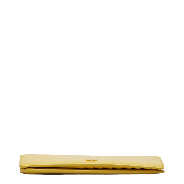 Top Quality Chanel Button Bi-Fold Wallet Long Wallet Yellow Leather