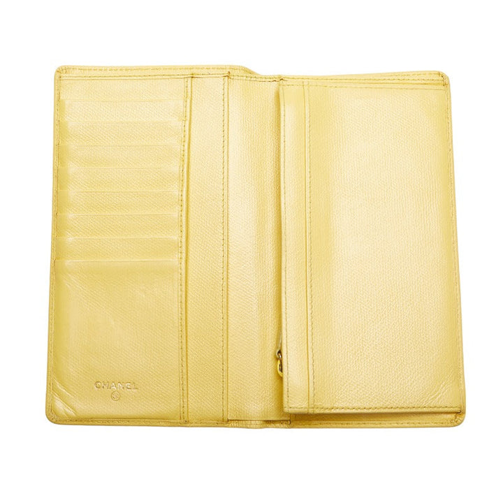 Top Quality Chanel Button Bi-Fold Wallet Long Wallet Yellow Leather