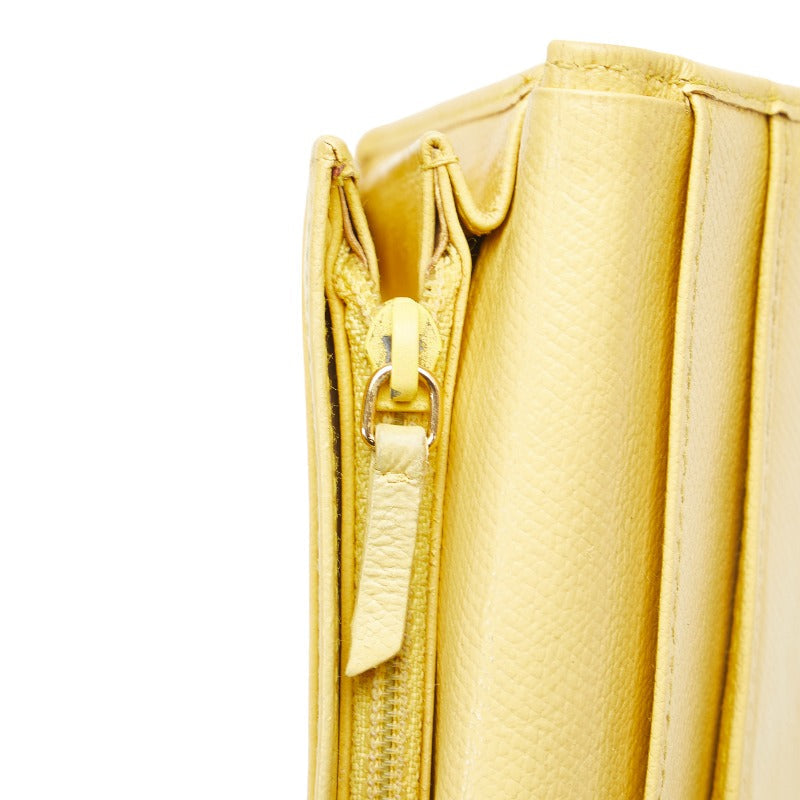 Top Quality Chanel Button Bi-Fold Wallet Long Wallet Yellow Leather