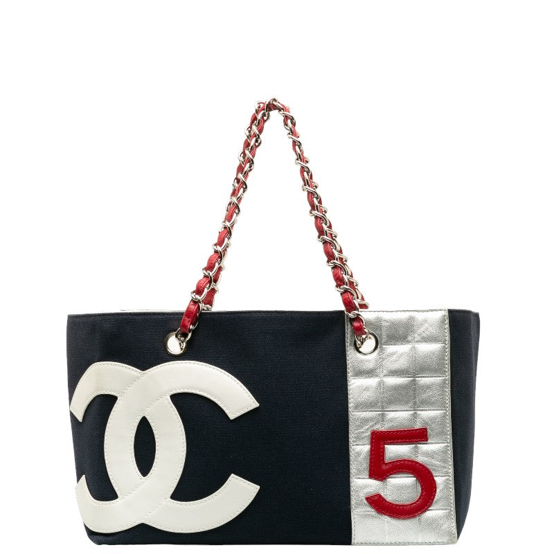 Top Quality Chanel No.5 Chain Tote Bag Navy Multicolor Canvas Leather Women's