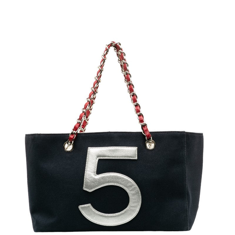 Top Quality Chanel No.5 Chain Tote Bag Navy Multicolor Canvas Leather Women's