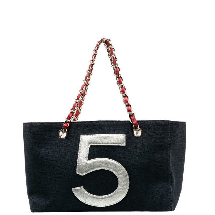 Top Quality Chanel No.5 Chain Tote Bag Navy Multicolor Canvas Leather Women's