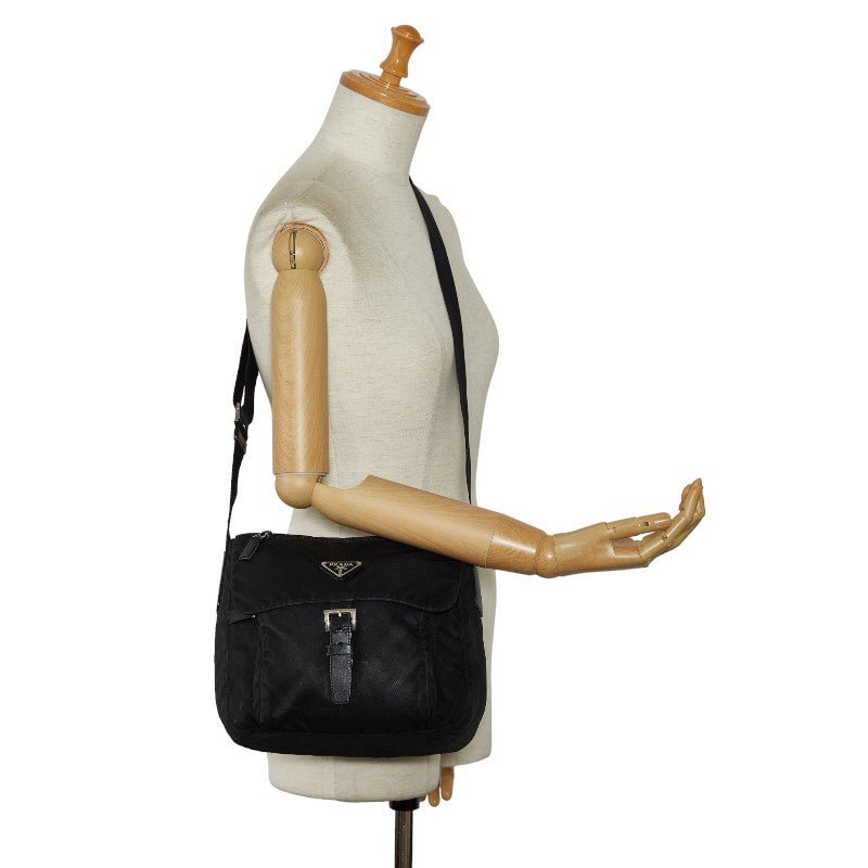 Prada Nylon Leather Shoulder Bag Black