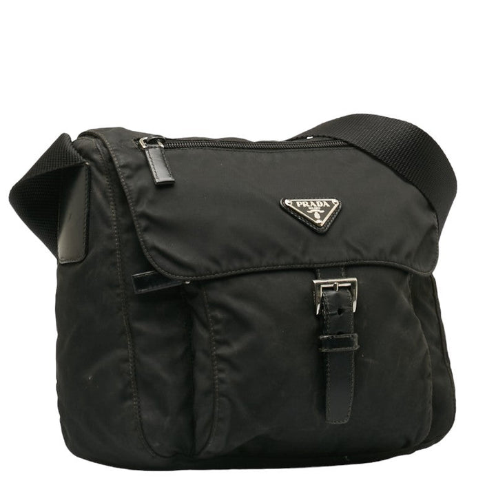 Prada Nylon Leather Shoulder Bag Black