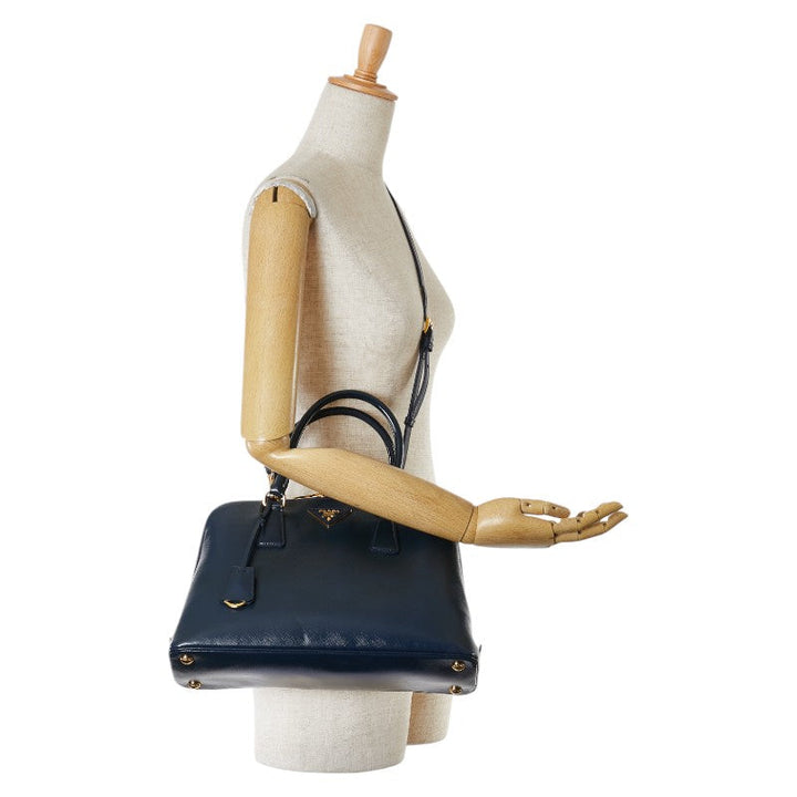 Prada Leather 2WAY Handbag Navy Gold