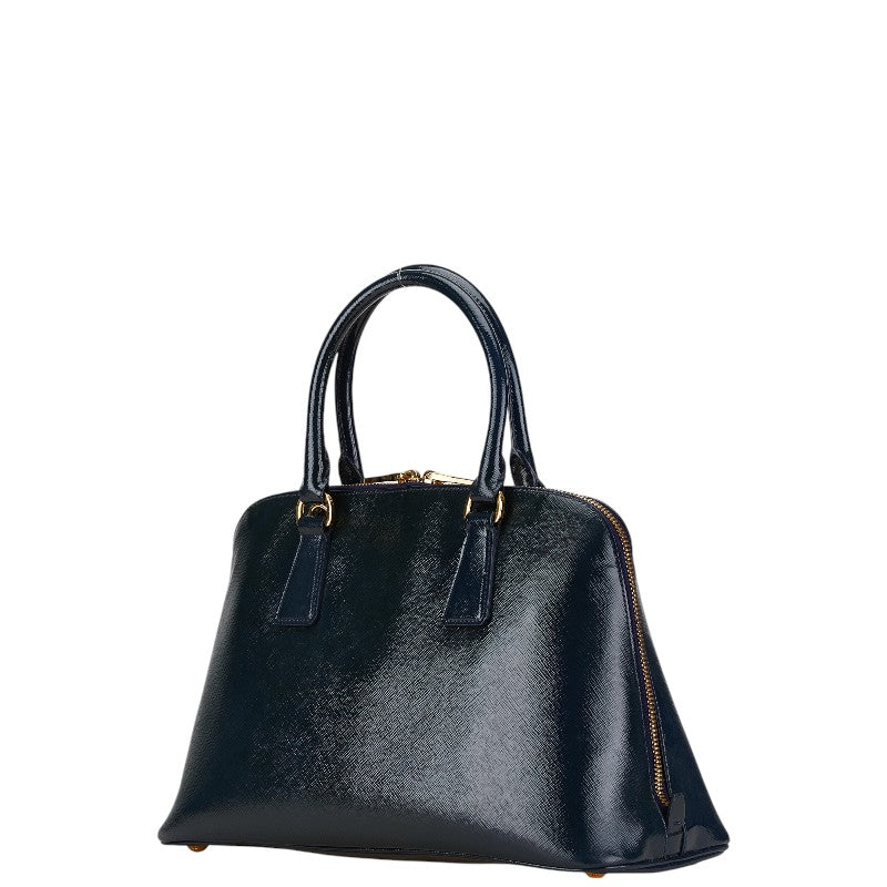 Prada Leather 2WAY Handbag Navy Gold