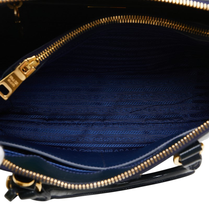Prada Leather 2WAY Handbag Navy Gold