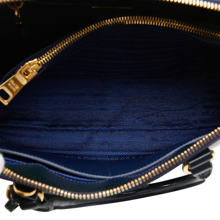 Prada Leather 2WAY Handbag Navy Gold