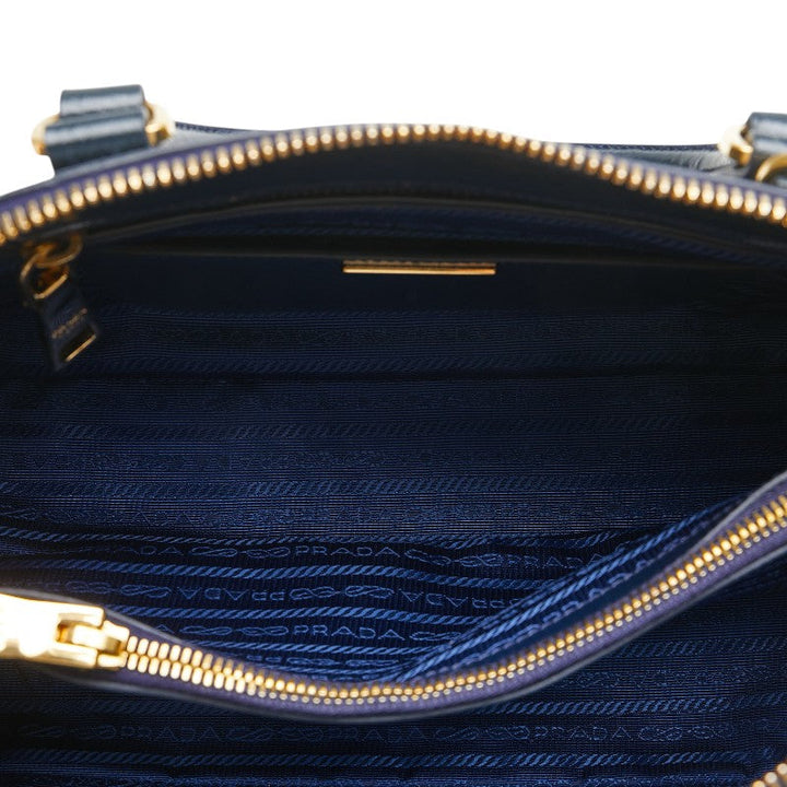 Prada Leather 2WAY Handbag Navy Gold