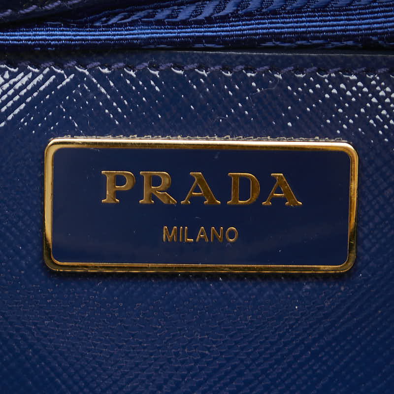 Prada Leather 2WAY Handbag Navy Gold