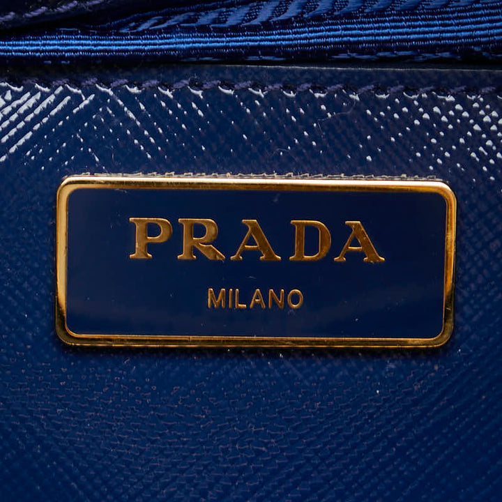 Prada Leather 2WAY Handbag Navy Gold