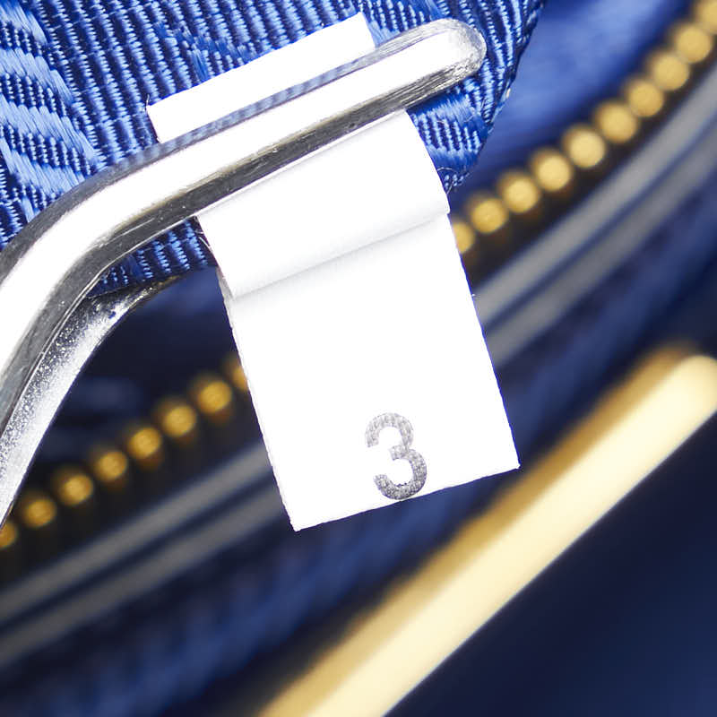 Prada Leather 2WAY Handbag Navy Gold