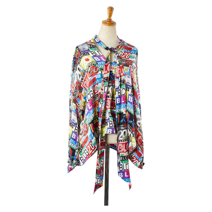 Top Quality Balenciaga Logo Silk Long Sleeve Shirt Blouse