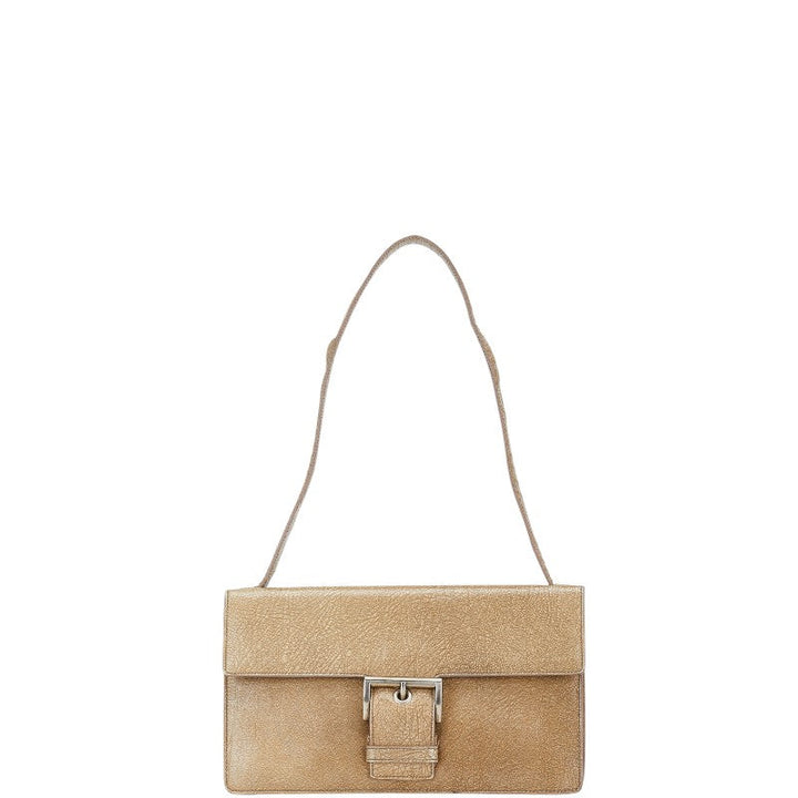 Prada Leather Triangle Logo Shoulder Bag Beige