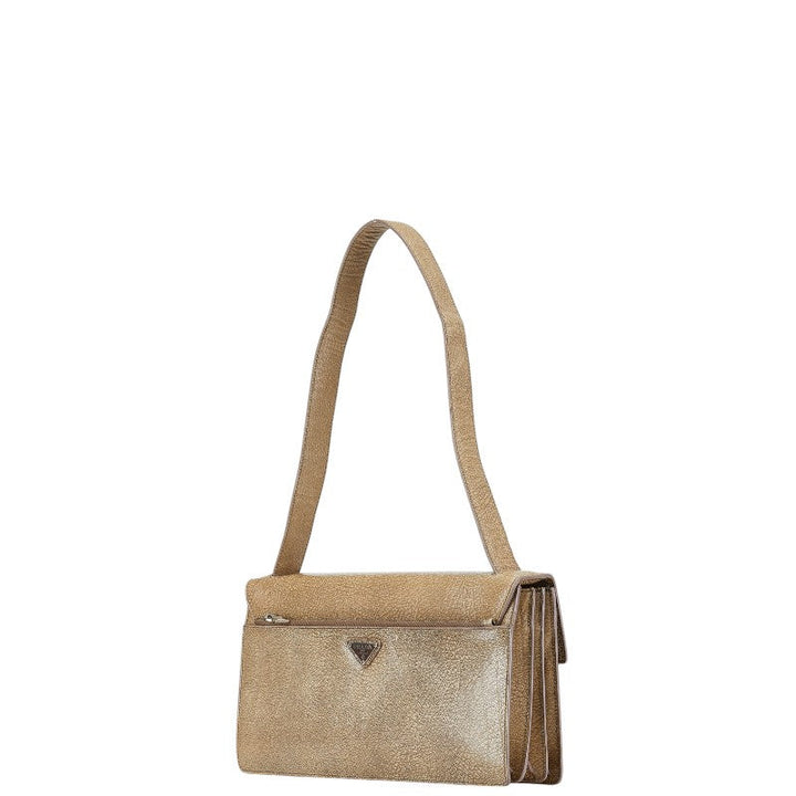 Prada Leather Triangle Logo Shoulder Bag Beige