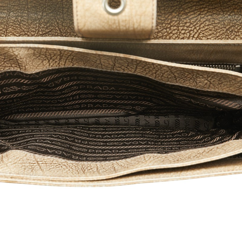 Prada Leather Triangle Logo Shoulder Bag Beige