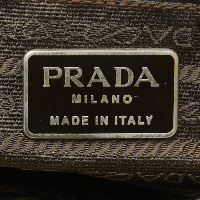 Prada Leather Triangle Logo Shoulder Bag Beige