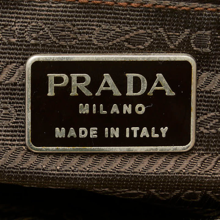 Prada Leather Triangle Logo Shoulder Bag Beige