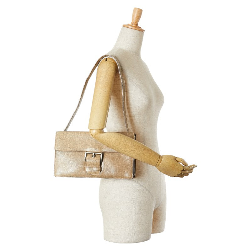 Prada Leather Triangle Logo Shoulder Bag Beige