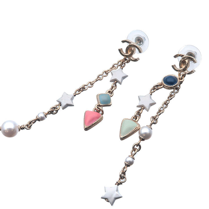 Top Quality Chanel CoCo Mark Drop Earrings Imitation Pearl Champagne Gold A19P