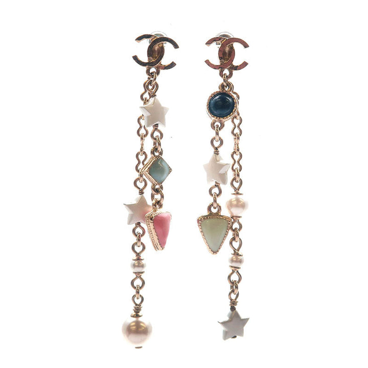 Top Quality Chanel CoCo Mark Drop Earrings Imitation Pearl Champagne Gold A19P