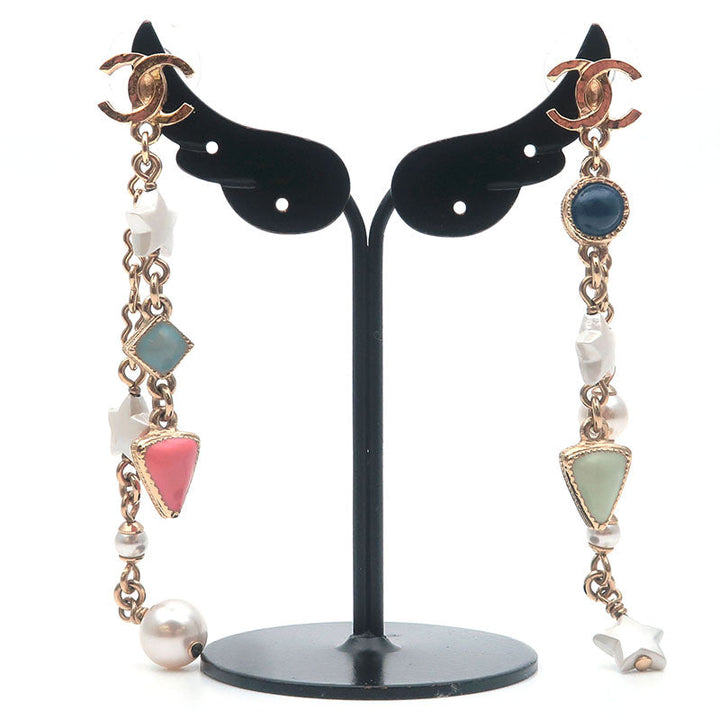 Top Quality Chanel CoCo Mark Drop Earrings Imitation Pearl Champagne Gold A19P
