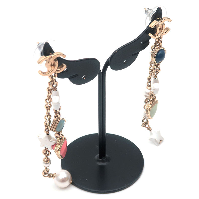 Top Quality Chanel CoCo Mark Drop Earrings Imitation Pearl Champagne Gold A19P