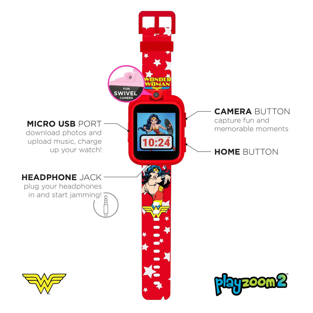 DC Comics PlayZoom 2 Kids Smartwatch: Red Wonder Woman Star Graphic
