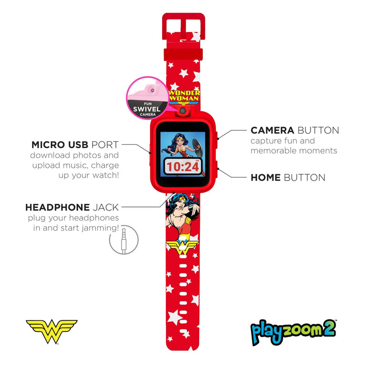 DC Comics PlayZoom 2 Kids Smartwatch: Red Wonder Woman Star Graphic