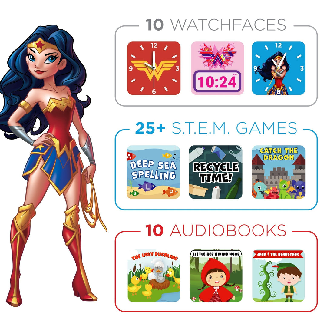 DC Comics PlayZoom 2 Kids Smartwatch: Red Wonder Woman Star Graphic