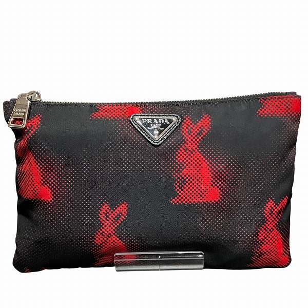 Prada Nylon Rabbit Print Pouch