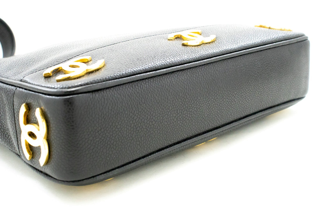 Top Quality Chanel Caviar Triple Coco Chain Shoulder Bag Black Leather Gold