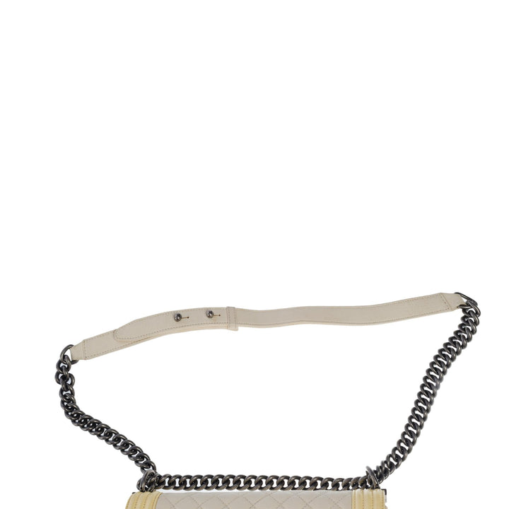 Chanel Boy medium shoulder bag in beige caviar & Yellow patent leather, SHW