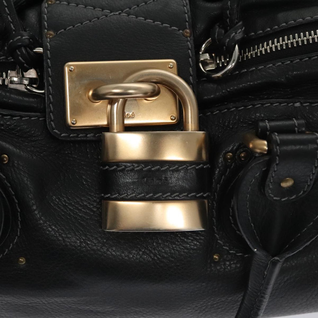 Chloe Paddington Hand Bag Leather Black Gold Silver 103863
