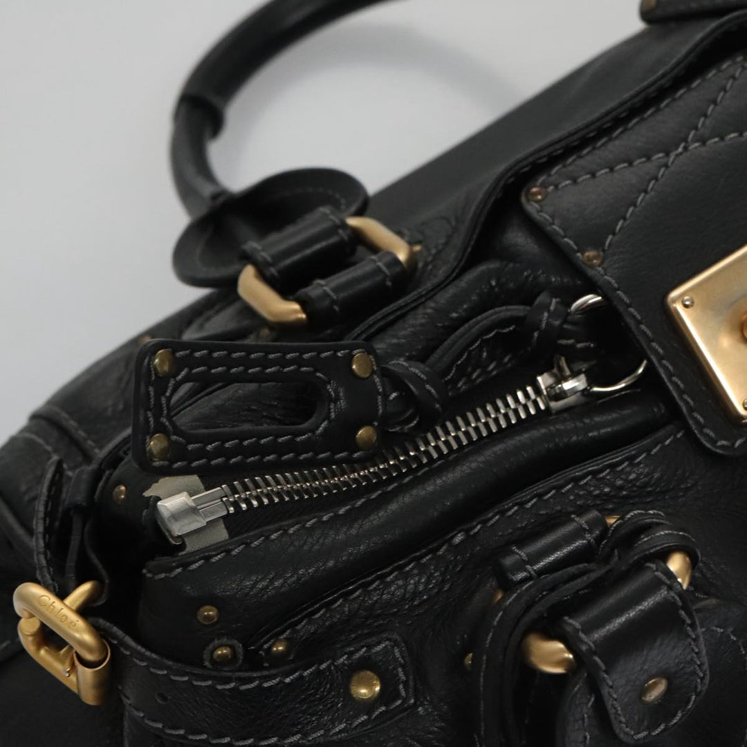 Chloe Paddington Hand Bag Leather Black Gold Silver 103863