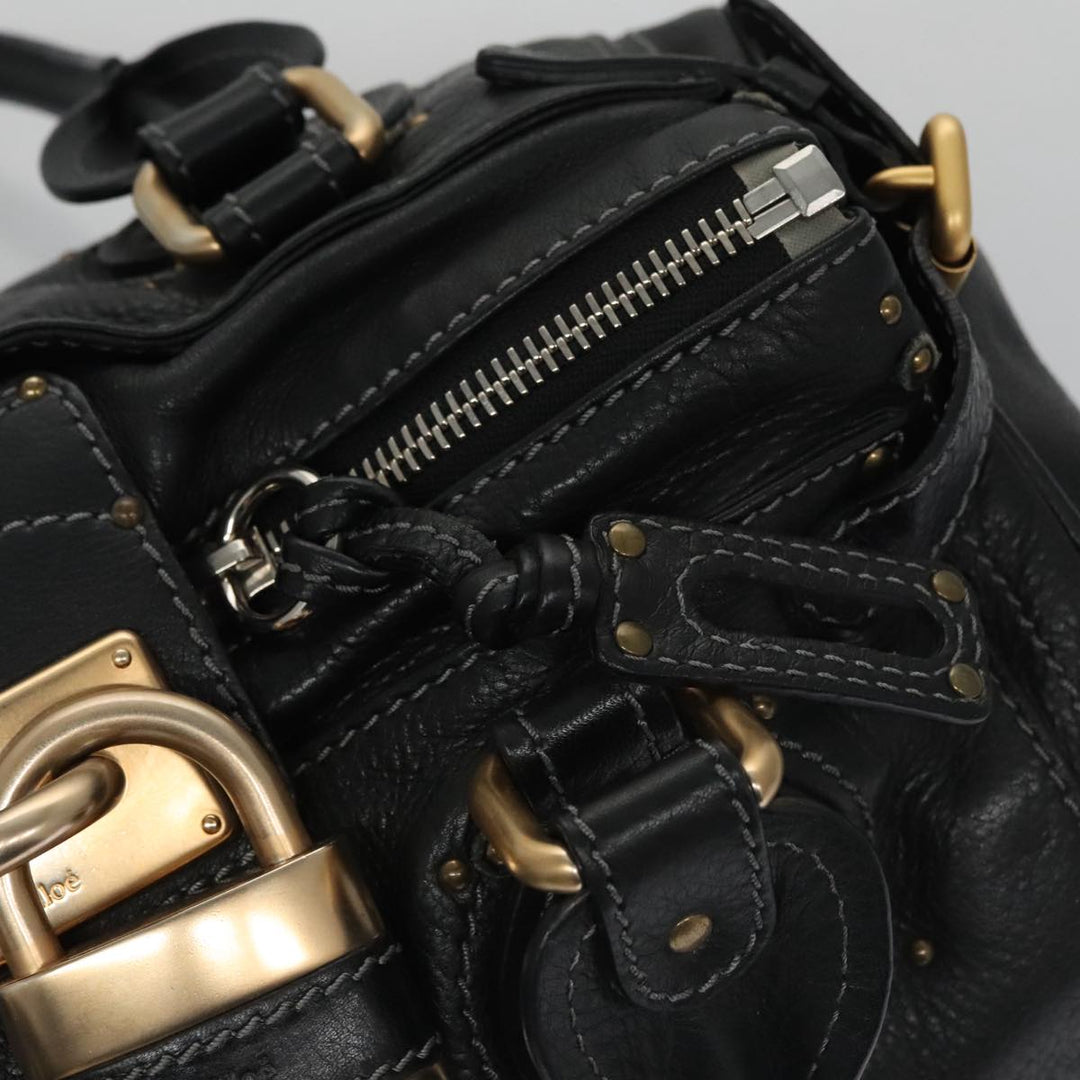 Chloe Paddington Hand Bag Leather Black Gold Silver 103863