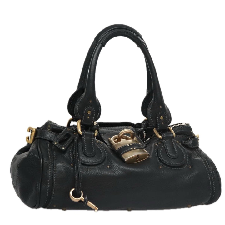 Chloe Paddington Hand Bag Leather Black Gold Silver 103863