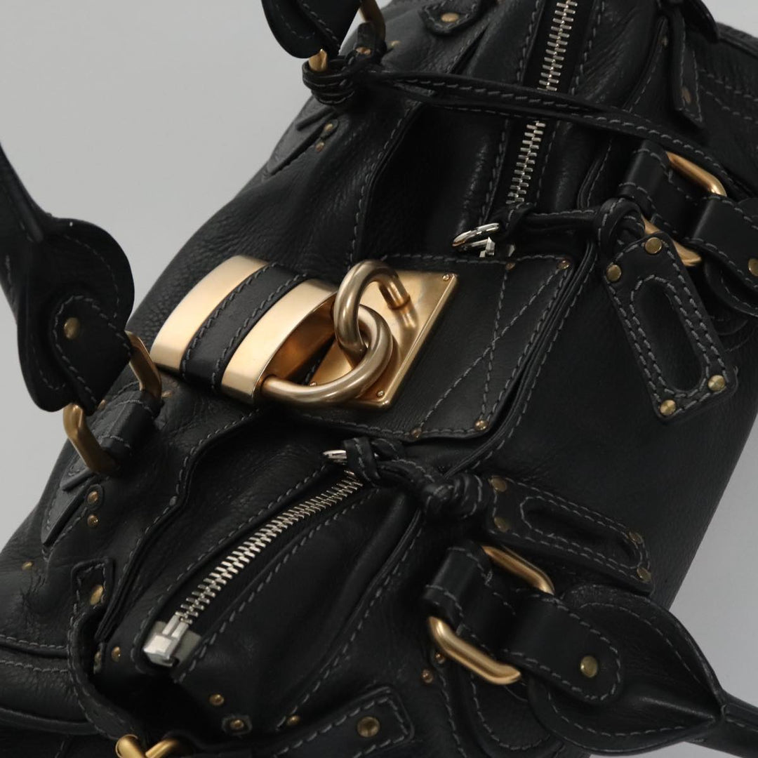 Chloe Paddington Hand Bag Leather Black Gold Silver 103863