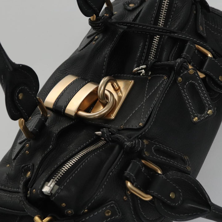 Chloe Paddington Hand Bag Leather Black Gold Silver 103863
