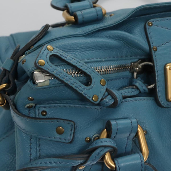 Chloe Paddington Hand Bag Leather Blue Gold Silver 103864