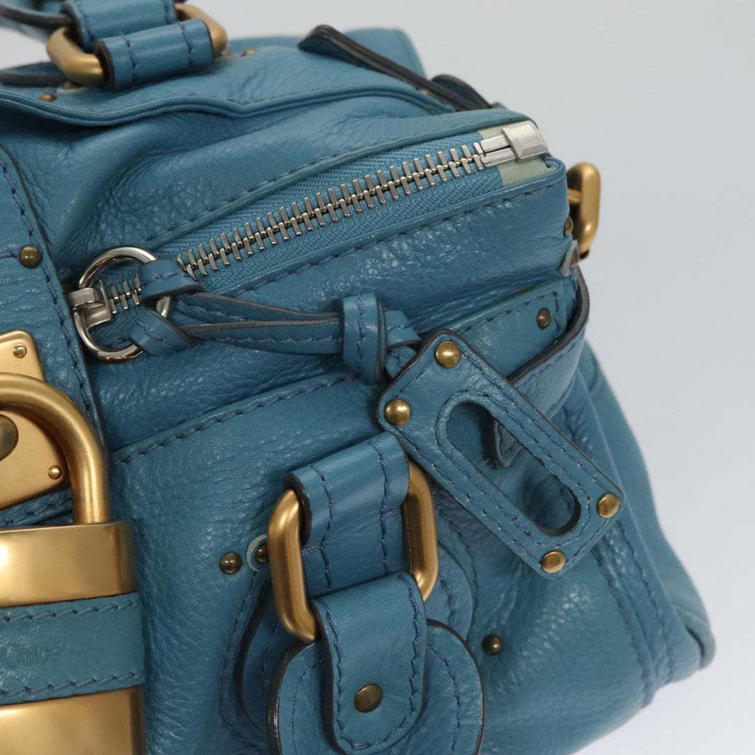 Chloe Paddington Hand Bag Leather Blue Gold Silver 103864