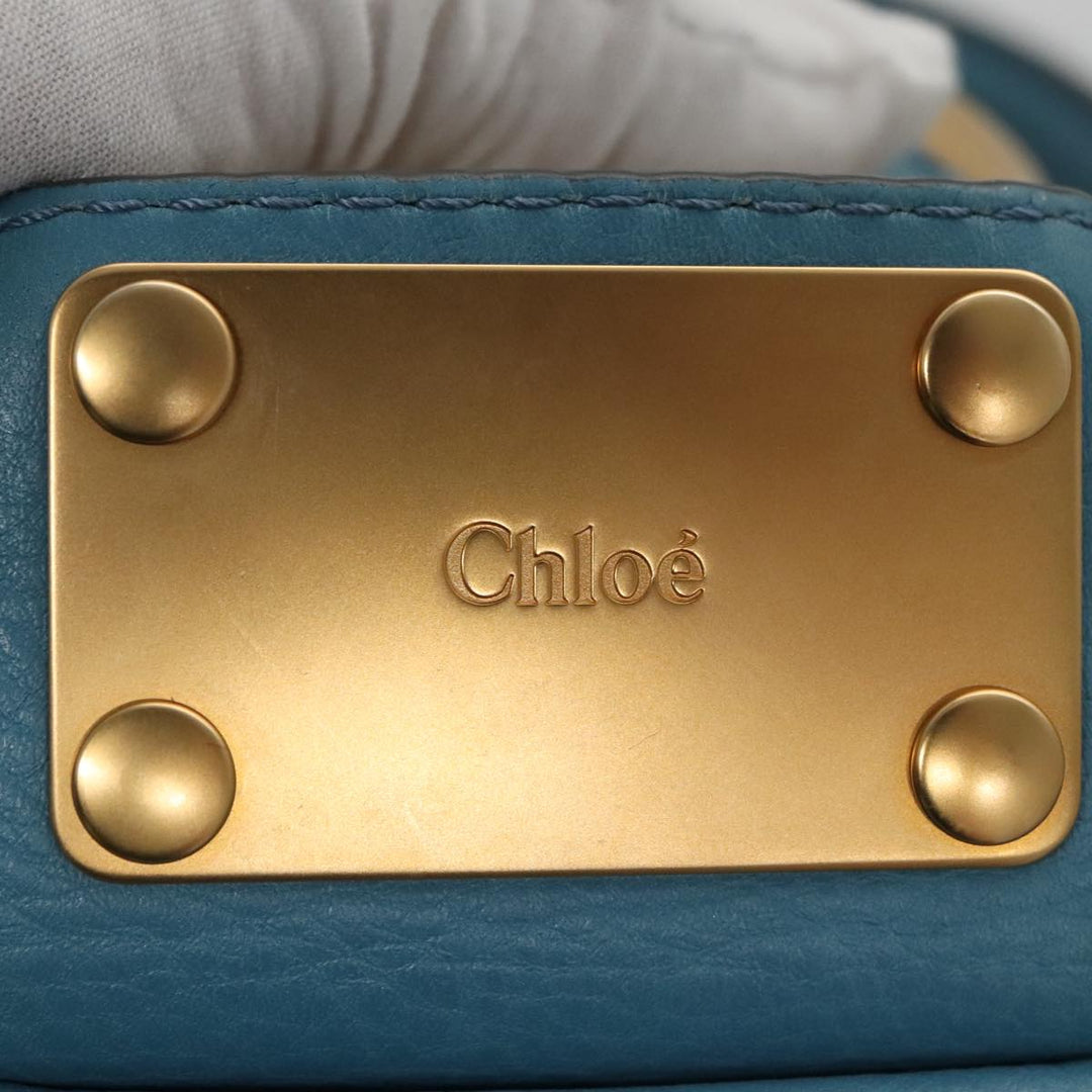 Chloe Paddington Hand Bag Leather Blue Gold Silver 103864