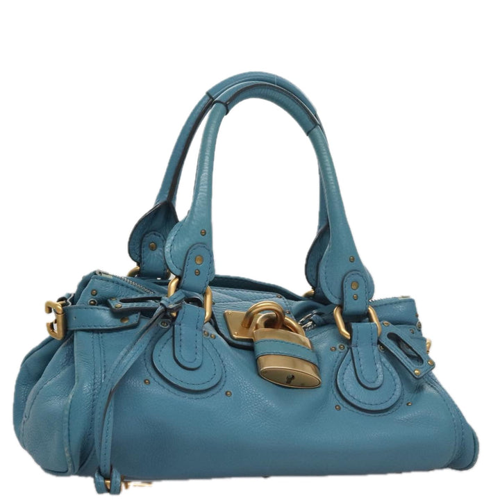 Chloe Paddington Hand Bag Leather Blue Gold Silver 103864