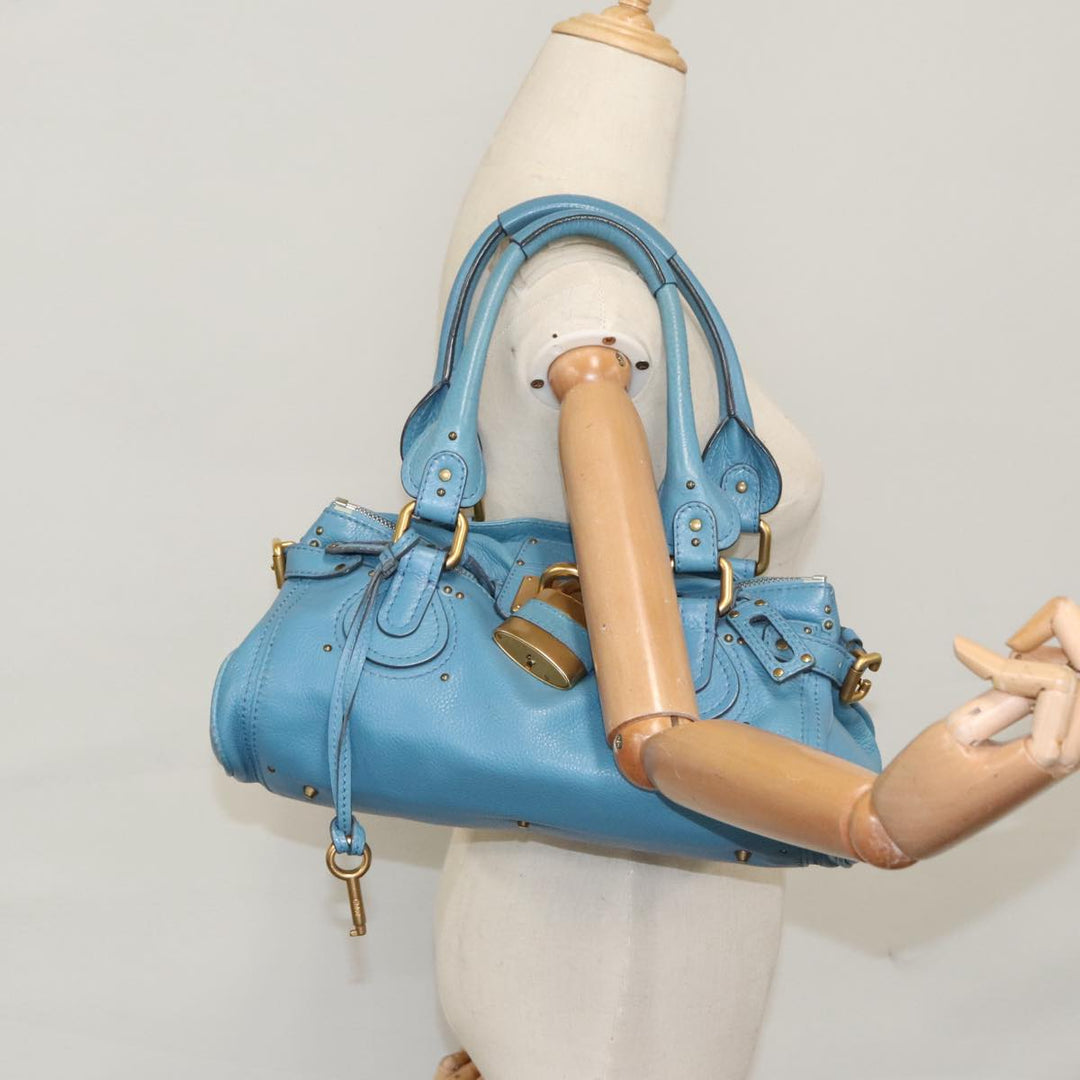 Chloe Paddington Hand Bag Leather Blue Gold Silver 103864