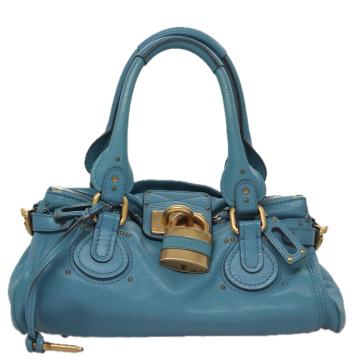 Chloe Paddington Hand Bag Leather Blue Gold Silver 103864