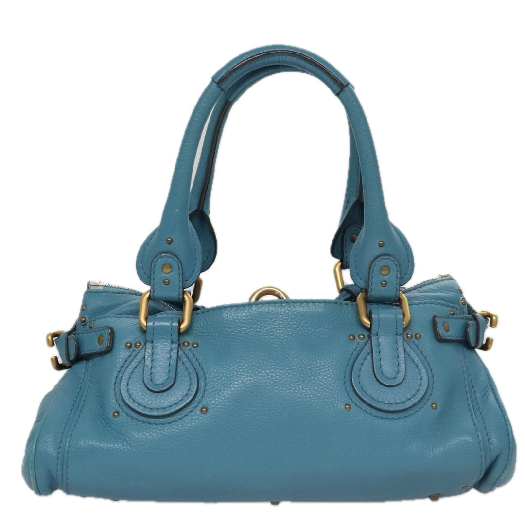 Chloe Paddington Hand Bag Leather Blue Gold Silver 103864