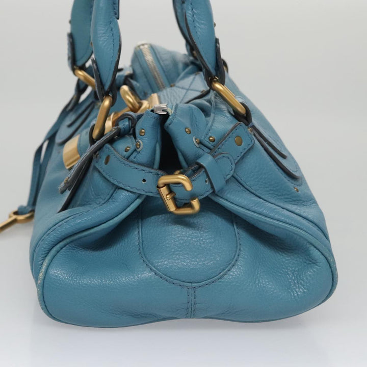 Chloe Paddington Hand Bag Leather Blue Gold Silver 103864