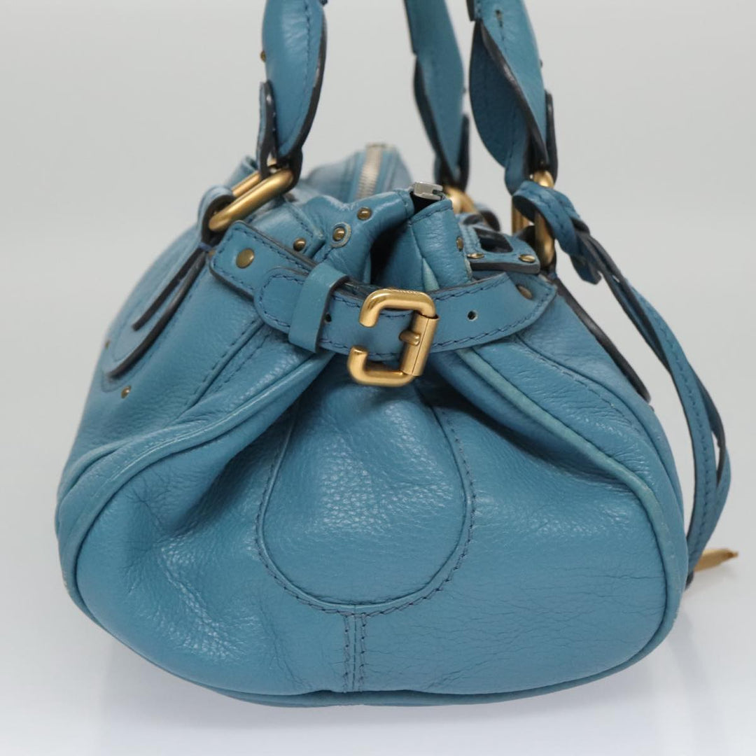 Chloe Paddington Hand Bag Leather Blue Gold Silver 103864